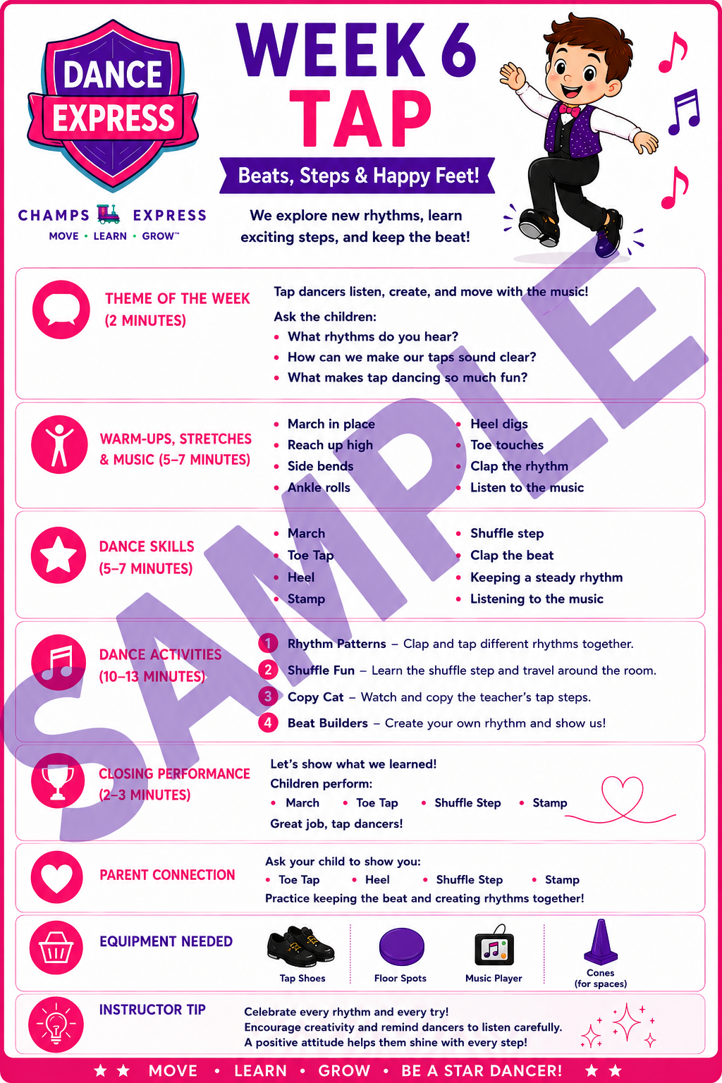 Dance Express Week 6 – Tap curriculum sheet